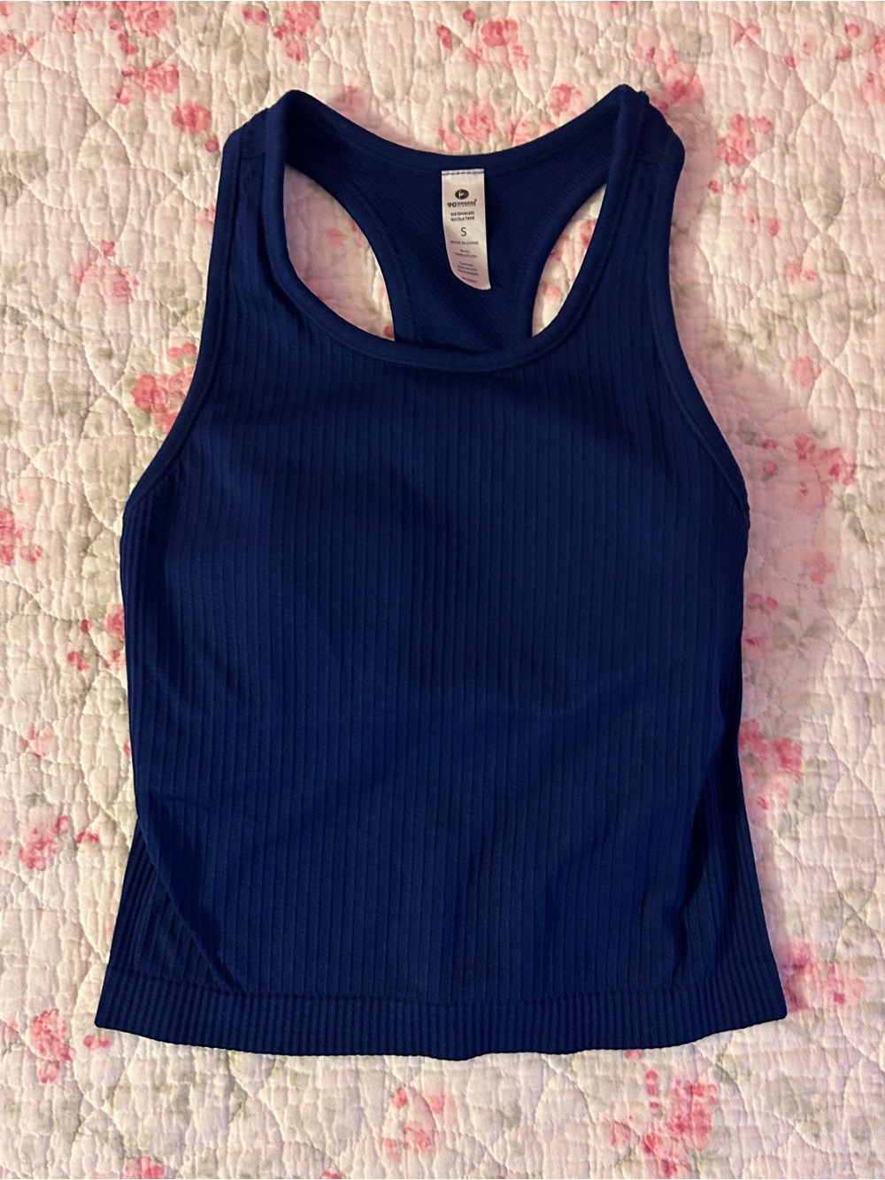 CWomen’s Navy Ribbed Racerback Tank Top - Picture 1 of 3